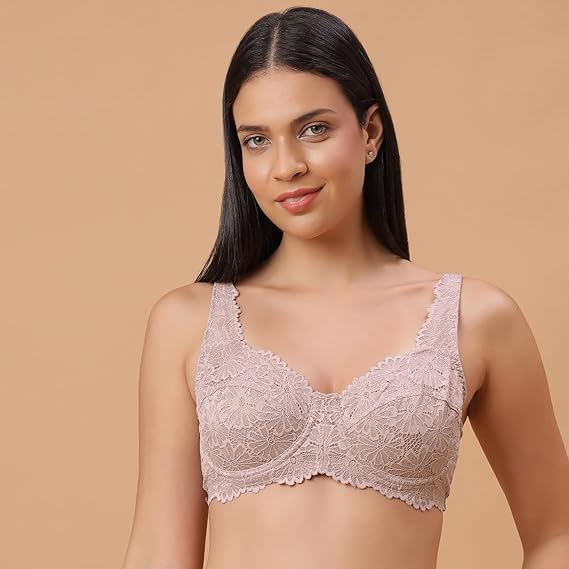 SOIE Women’s Lacy Full Coverage Bra – Non-Padded with Flexi Underwire